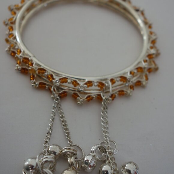 Beautiful 2 Bracelet for Girls Diameter 2.5" White Metal & Brown Color Beads - Picture 3 of 12